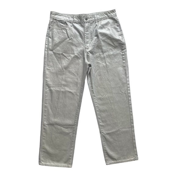 RM‎ Rebecca Minkoff Metallic Silver 100% Cotton Jeans New Without Tags Size 12 - Picture 1 of 13